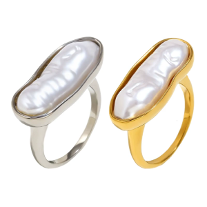 Elegant Rings Unique Finger Rings Finger Accessory Stainless Steel Long Strips Pearls Rings for Parties and Daily Outfits