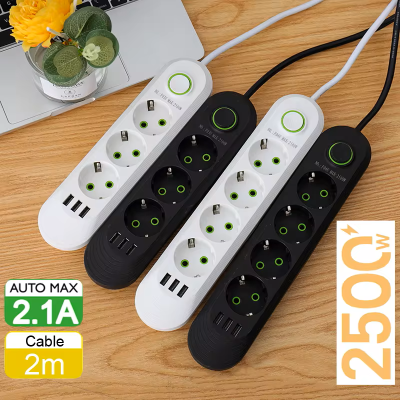 STOP KONTAK SMART POWER STRIP SOCKET COLOKAN LISTRIK 4 SOCKET 3 USB TYPE C 2500W FAST CHARGER SMART 