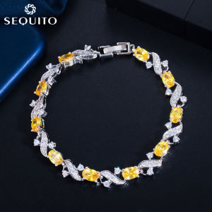 SEQUITO Vòng Tay Đá Hình Bầu Dục Quyến Rũ Lãng Mạn Trang Sức Vòng Tay Tennis Thời Trang Thanh Lịch Đính Đá CZ Lấp Lánh Cho Nữ B098