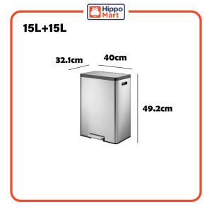EKO Recycling Bin | Ecocasa | EK9128 | 15L+15L | Trash Bin | Waste Bin | Stainless Steel | Recycling Bin | Soft Closing