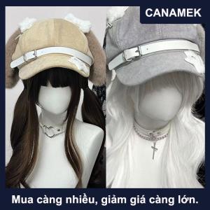 【CANAMEK】 Gothic Lolita Beret Kawaii Hat Punk Xương Dài Tai Puppy Hat Cho Phụ Nữ Cô Gái Cosplay Mũ Đa Năng Kem Chống Nắng Hat Quà Tặng