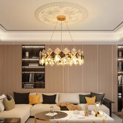 LUVODI โคมไฟเพดาน Crystal Chandelier Lamp โคมไฟระย้า Pendant Ceiling Lights โคมไฟแขวน 3-color Light