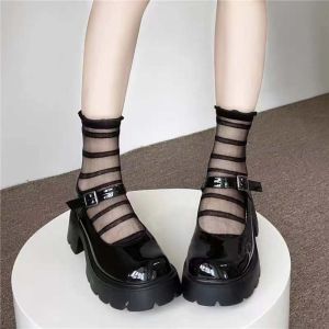 Lolita ถุงเท้าที่มองไม่เห็นสำหรับผู้หญิงฤดูร้อนถุงเท้าลูกไม้ผ้าไหมคริสตัลผ้าไหม Love ถุงเท้าข้อเท้าสีดำและสีขาวโปร่งใส JK ถุงเท้า