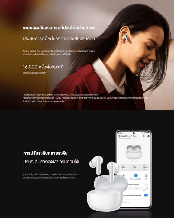 Xiaomi Redmi Buds 6 Pro หูฟังบลูทูธ I หูฟัง I ลดเสียงรบกวน AI การโทรที่ ...
