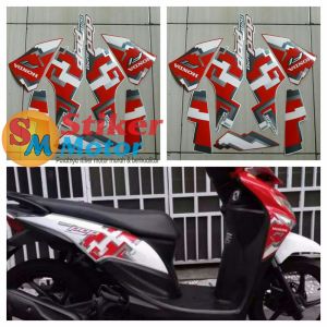 striping motor honda beat pop 2016 putih-merah