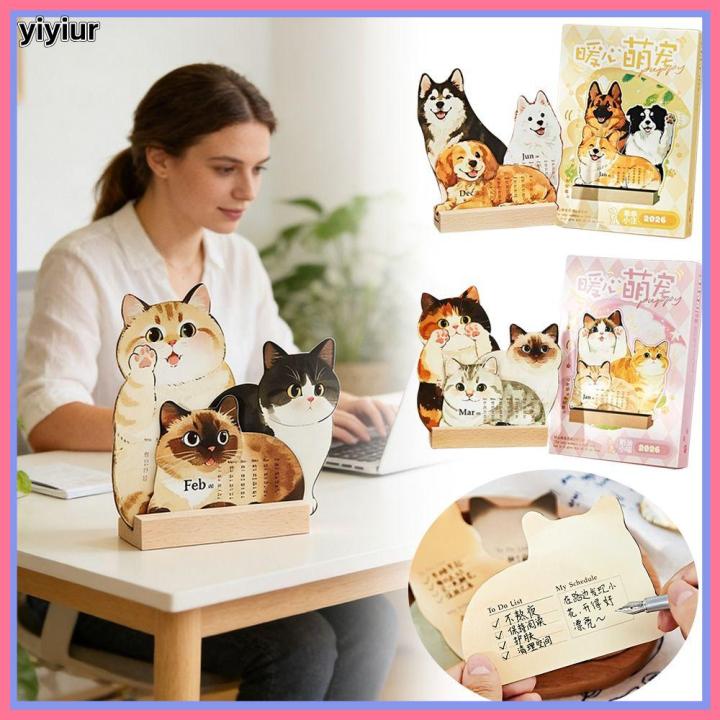 YIYIUR Chó mèo dễ thương Lịch để bàn 2026 Hình minh họa thú cưng 365 ...