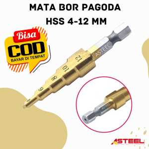 ASTEEL Multi Step Drill Bits Mata Bor Besi baja Pagoda set 3pcs High Speed Steel Titanium Coating