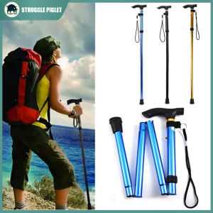 Folding Walking Stick Trekking Pole Aluminum Alloy Lightweight Adjustable Non Slip Hiking Cane Portable Elderly Support