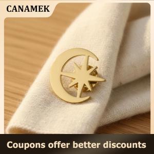 【 CANAMEK 】 Stainless Steel Women Girls Brooch Sun Moon Star Badge Lapel Pin Modern Fashion Jewelry Accessories for School Office Party