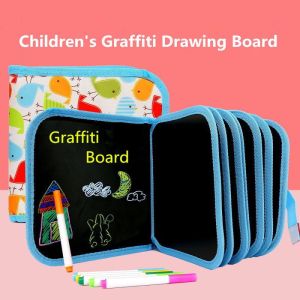 Kids Drawing Book Chalk Board Booklet with Free Color Pen Erasable Painting Book Sketchbook Small Blackboard Drawing Book 14 Pages