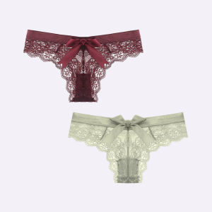 กางเกงในจีสตริงลูกไม้เซ็กซี่ของผู้หญิงกางเกงชั้นในแบบไร้รอยต่อระบายอากาศได้ดีนิ่มจำนวน2ชิ้น