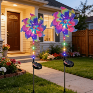 WENSH Creative Solar Powered Windmill Lamp Rotating Waterproof Landscape Stake Lights Night Light Realistic Turning Windmill Lawn Lamp Outdoor Use