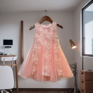 Váy công chúa bé gái sát nách 1-10 tuổi đính hoa nổi và kim sa lấp lánh vải ren điệu đà đáng yêu