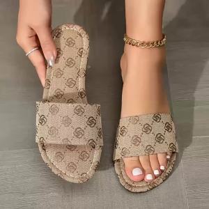 [Free Shipping] Best-Selling Round-Toe Flat Sandals With Floral Print WomenS Fashionable Slip-On Home Slippers