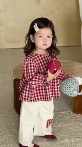 Baby clothes 2026 Autumn clothing for children Korean-style childrens clothing girls plaid shirt and casual pants set