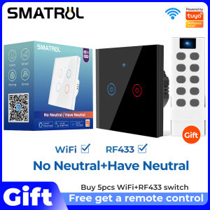 SMATRUL WiFi Switch Smart Wall Light Switch No need Neutral line  2 Gang RF/APP/Touch Control Timer Home Automation Support for Tmall Genius Google Home/Nest & Amazon Alexa/天猫精灵 Black