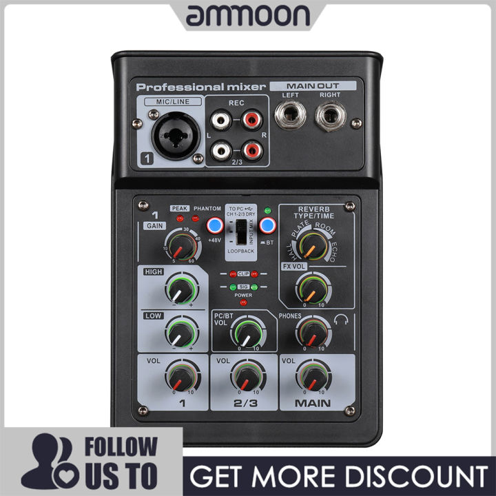 ammoon]3 Channel Audio Mixer BT Digital Stereo Sound Board Console