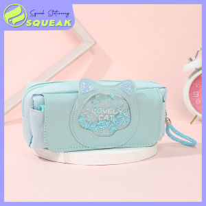 Pen case with three layers large capacity and cute quicksand cat design boys and girls pen case