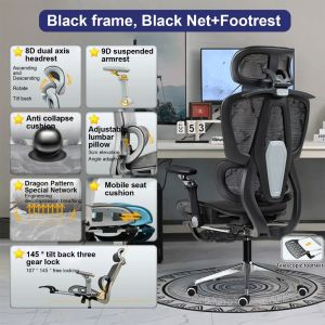 [✅SG Ready Stock] Ergonomic Chair Full Mesh Office Chair with Adjustable Backrest and Seat Home Gaming Chair 人体工学椅