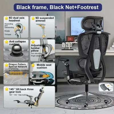 [✅SG Ready Stock] Ergonomic Chair Full Mesh Office Chair with Adjustable Backrest and Seat Home Gaming Chair 人体工学椅