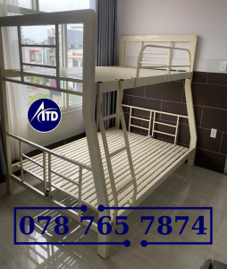 [GIAO TOÀN QUỐC] Giường tầng sắt hộp vuông cứng cáp màu kem giá tốt chất lượng cao