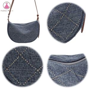 【NEW】 Denim Crescent Bag with Diamond Women Shoulder Bag Adjustable Strap Handbag Messenger Bag Travel Shopper Purse