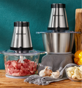 CHIGO 2L Electric Meat Grinder Food Processor Household Stainless steel Chopper Stuffing Minced Vegetables Small Garlic Chili Cooking Device