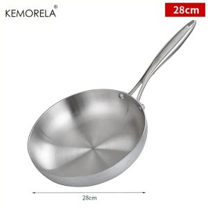 304 Stainless Steel Frying Pan Non-Stick Pan Fried Steak Pot Uncoated Kitchen Cookware For Gas Stove and Induction Cooker