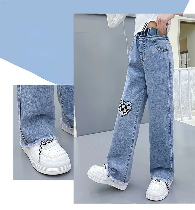cute ripped jeans trousers Japanese Mori girl student loose straight-leg  pant