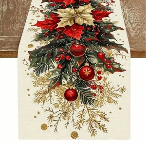 FFBH Santa Snowman Christmas Table Runner Tabletop Decoration Reindeer Christmas Tablecloth Plaid Vintage Xmas Table Flag 5Y6Z3