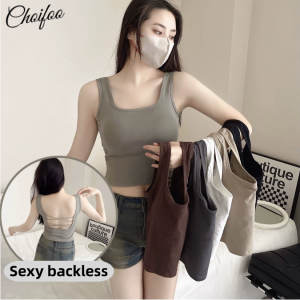 ChoiFoo เสื้อกล้ามผู้หญิงอกพร้อมเบาะเสื้อกล้ามเปลือยหลังเกาหลีด้านบนยืดหยุ่นเสื้อกั๊กผ้าฝ้ายเย็นและระบายอากาศดูดซับเหงื่อเสื้อกั๊กเข้ากันได้ง่ายสีทึบฤดูร้อน