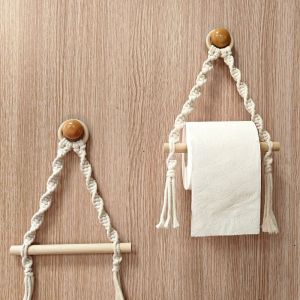 CEMOMEF Bohemia Bohemian Paper Towel Rack Cotton Thread Nordic Style Hand-woven Paper Holder Vintage Creative Toilet Tissue Holder for Rolling Paper