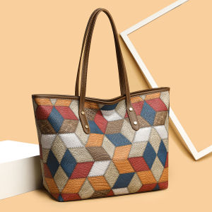 Tote Bag Wanita Motif Geometris Multicolor Elegan Model Terbaru CPT 634