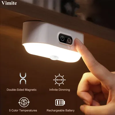 【Ready Stock】Vimite Lampu Tidur Led Motion Sensor Night Light Hanging USB Rechargeable Magnetic Cabinet Light Touch Dimming Study Table Lamp Eye Protection Reading Book Light for Room Bedroom Wardrobe Dormitory Wall Laptop 无线房间感应夜灯