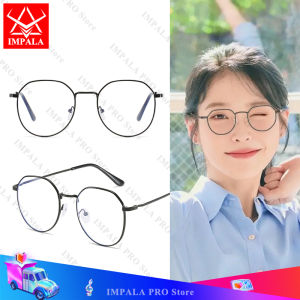 IMPALA FL1625W Fashion Korean Style Glasses for Women Girls Anti Blue Light Eyeglasses Light Weight Stainless Steel Frame Transparent Lens Anti Fatigue Anti Radiation UV400 HD Lens