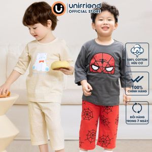 Bộ lửng quần áo thun cotton mặc nhà mùa hè cho bé trai Unifriend Hàn Quốc 2024-2 Size 1-14 tuổi
