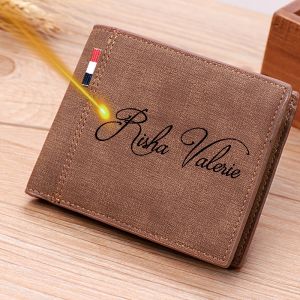 Personalized Name Mens Wallets Fashion Leather Wallet for Men Tri-fold Customized Name Coin Purse Card Holder for Men