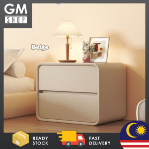 GMSHOP Bedside Table Drawer Solid Wood Leather Side Table Bedroom Bedside Cabinet