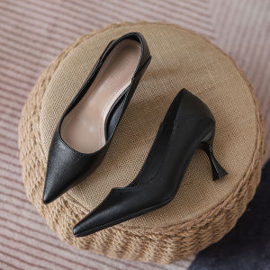 Free Shipping WomenS Work Shoes Soft-Soled Black High-Heeled Stiletto Heels Professional Attire Pointed-Toe Low-Heeled Soft Leather Work Shoes Office Shoes
