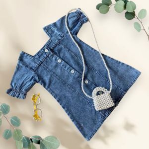 kayla Kiddoz Dress Jeans Anak Perempuan Full kancing Lengan Kerut Usia 2-8 thn