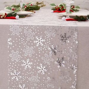UNIFORM SATURATE82UN5 Sparkle Metallic Table Runner Glitter Sequin Foil Mesh Roll Christmas Table Runner Silver Snowflake Flag Tablecloth Wedding