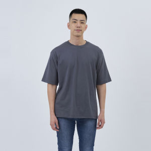 Kaos Polos Pria Oversized Lengan Pendek Bahan Katun Combed 24s Warna Abu Tua