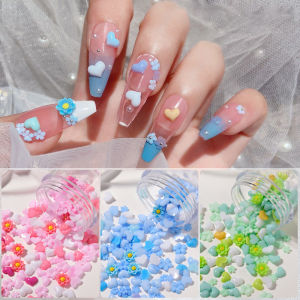 Nail Art Colorful Love Candy Color Resin Flower Nail Jewelry Pink Blue Green Nail Decorations Set Box DIY Nail Art Accessories