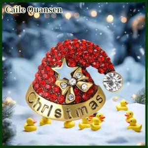 Caile เข็มกลัดแฟชั่นหมวกคริสต์มาสพลอยเทียมเคลือบน่ารักสำหรับผู้หญิงเสื้อผ้าเสื้อโค้ทเครื่องประดับของขวัญ