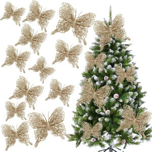 Đồ trang trí hình bướm cho cây thông Noel bướm lấp lánh màu hồng bướm nhân tạo dùng để trang trí cho tiệc Giáng sinh vòng hoa dây trang trí bướm 3D rỗng kích thước 5 inch.