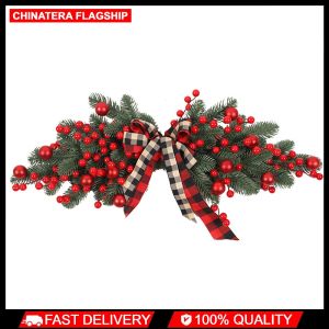 Christmas Swag with Berries and Ribbon Bows Xmas Door Swag Hanging Ornaments for Christmas Holiday Home Window Wall Decor