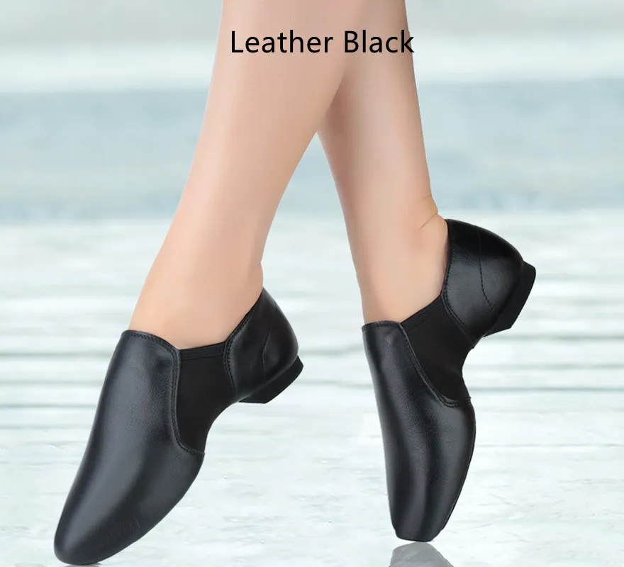 Genuine Leather/Canvas Jazz Dance Shoes Tan Black Twin Gore Slip