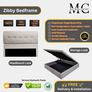 Mattress Concept Zibby Storage Bedframe Pet Friendly Fabric/FauxLeather/Fabric All Size Available