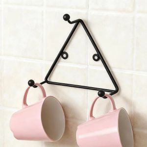 STARRY Space Saving Triangle Cup Holder Iron Wall Mounted Cup Storage Rack Multi-functional Black Triangle Mug Holder for Kitchen