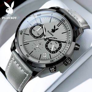 PLAYBOY Authentic New Watch for Men Waterproof Original Leather strap Multifunction Luminous Casual Mens Watches